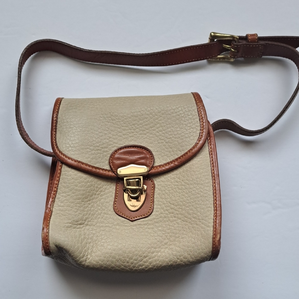 Leather Crossbody Bag in Cream and Brown - Classic Women's Shoulder Bag